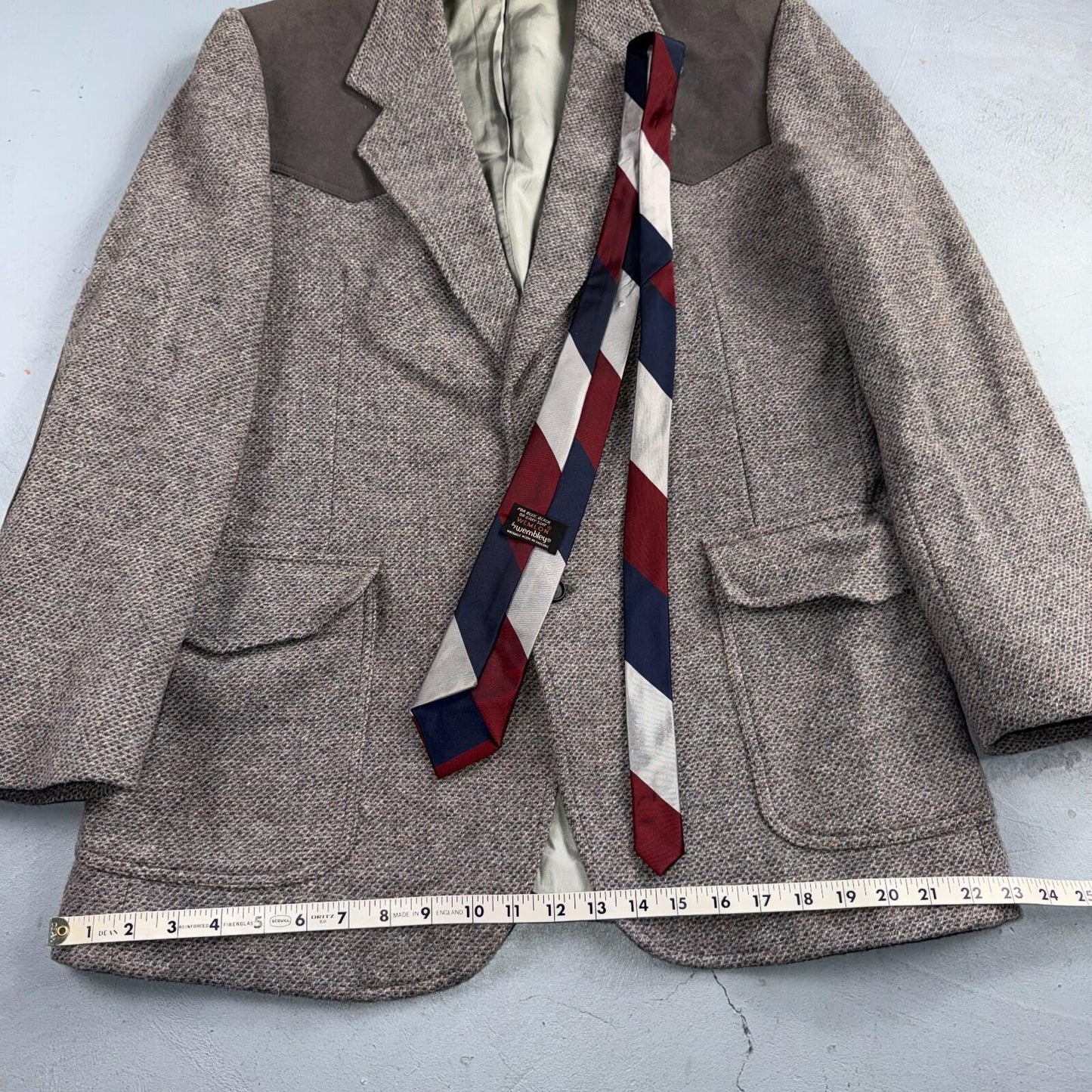 Pendleton Western Blazer Vintage Mens 42L USA Long Wool Gray Tweed Elbow Suede