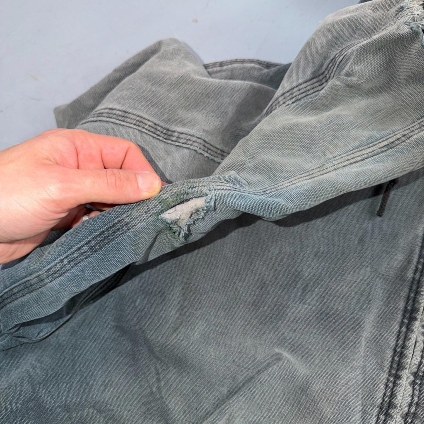 Vintage Carhartt Olive Green Hooded Jacket Bomber Coat Thrashed Faded 90s Y2K