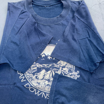 VTG 70s Lean Downstream Hike Fishing River Mountain Graphic T Shirt Outdoor PDX