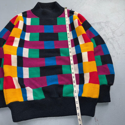 VTG Flyer Sportswear Color Block Knit Sweater Geometric Mock Neck Made USA