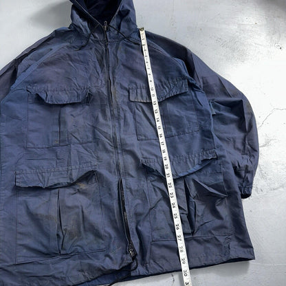 Eddie Bauer VTG Hooded Barn Jacket S Blue Cotton Chore Coat Track Hiking 90s