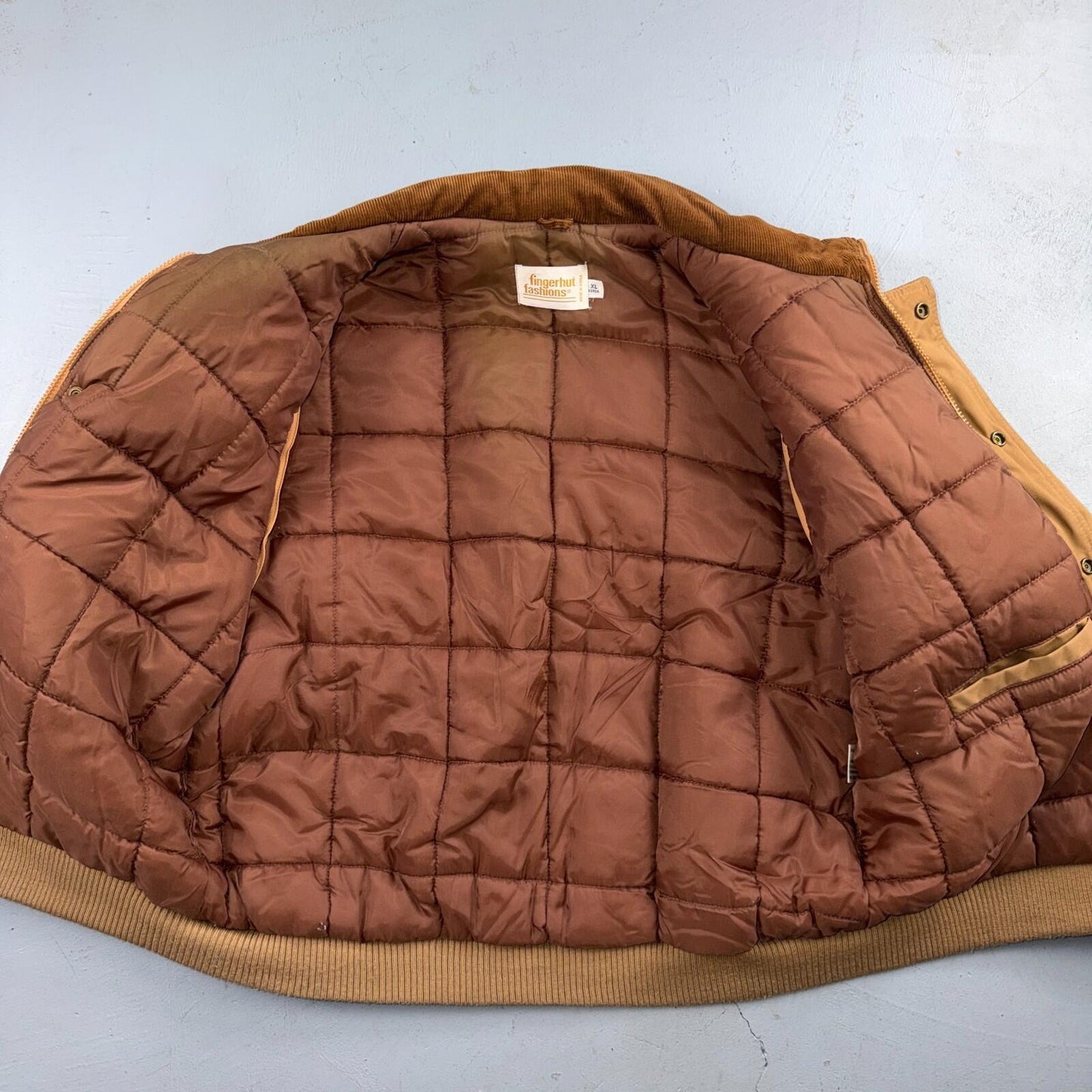 Vintage Fingerhut Fashions Puffer 1970s Brown Cream Mens Ski Coat Size XL 70s