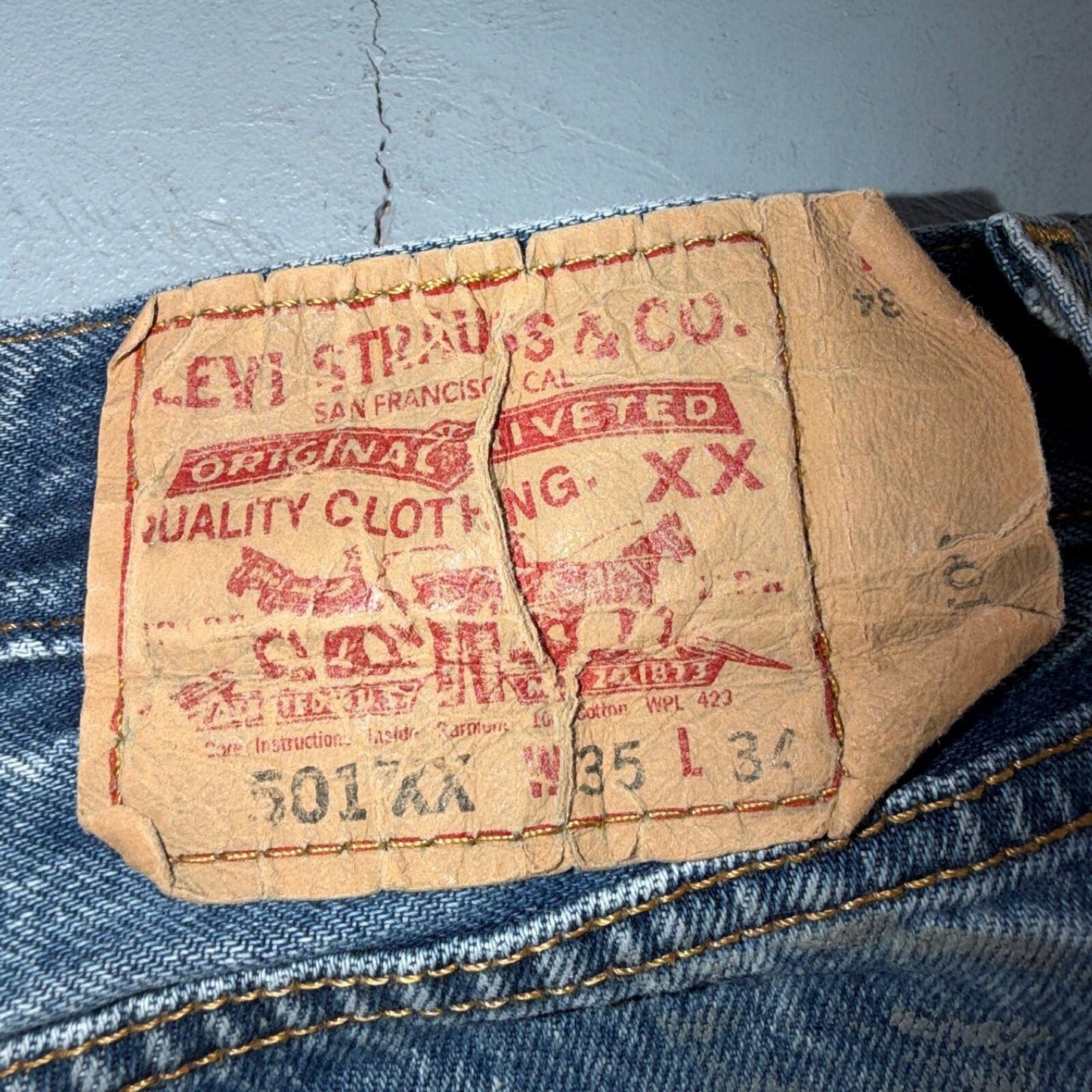 Levis 501 Vintage Y2K Mexico Straight Leg Jeans 35x34 90s Light Wash Act 32x29