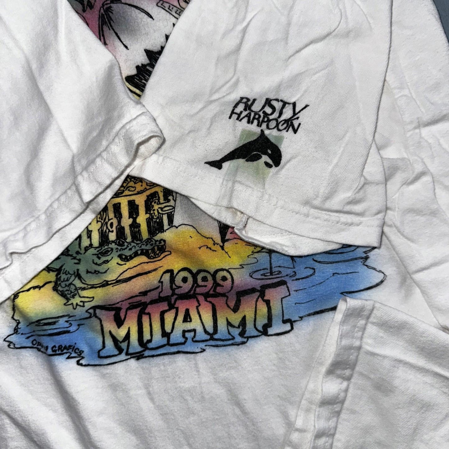 Miami Super Bowl 1999 90s VTG T Shirt Graphic Art Football Sports Dolphins