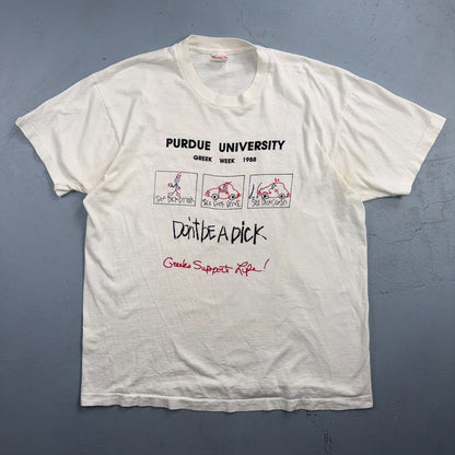 VTG 1988 Purdue University Greek Week T Shirt Dont Be Dick Graphic Tee 80s RARE