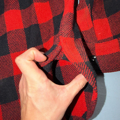 VTG 1940s Penneys Jacket Red Black Wool Buffalo Plaid 40s 50s Flannel Shirt Wool