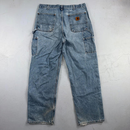 VTG Carhartt Men’s B73 DST 36x32 Double Knee Denim Jeans Workwear Thrashed