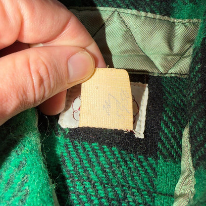 Vintage 1950s Five Brother Green Wool Buffalo Plaid Button Down Shirt Rockabilly
