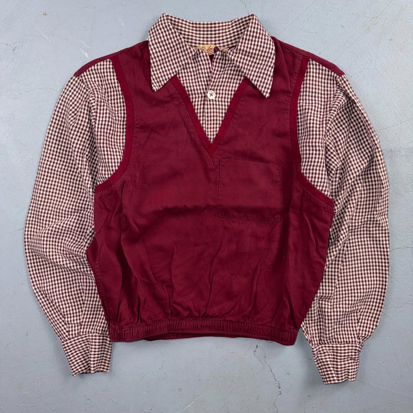 VTG 50s Gabardine Loop Collar Shirt S Rockabilly Vest Jac California Ricky RARE