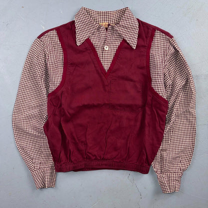 VTG 50s Gabardine Loop Collar Shirt S Rockabilly Vest Jac California Ricky RARE