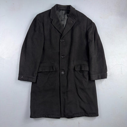 VTG 1950s 1960s Coat Trench Mens Black Wool Cashmere Rockabilly Overcoat