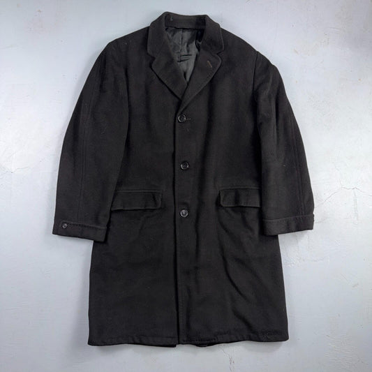 VTG 1950s 1960s Coat Trench Mens Black Wool Cashmere Rockabilly Overcoat