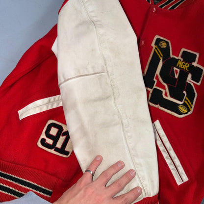 VTG 70s Nelson Varsity Jacket Letterman USA Made Leather Collegiate 44 Red Phil