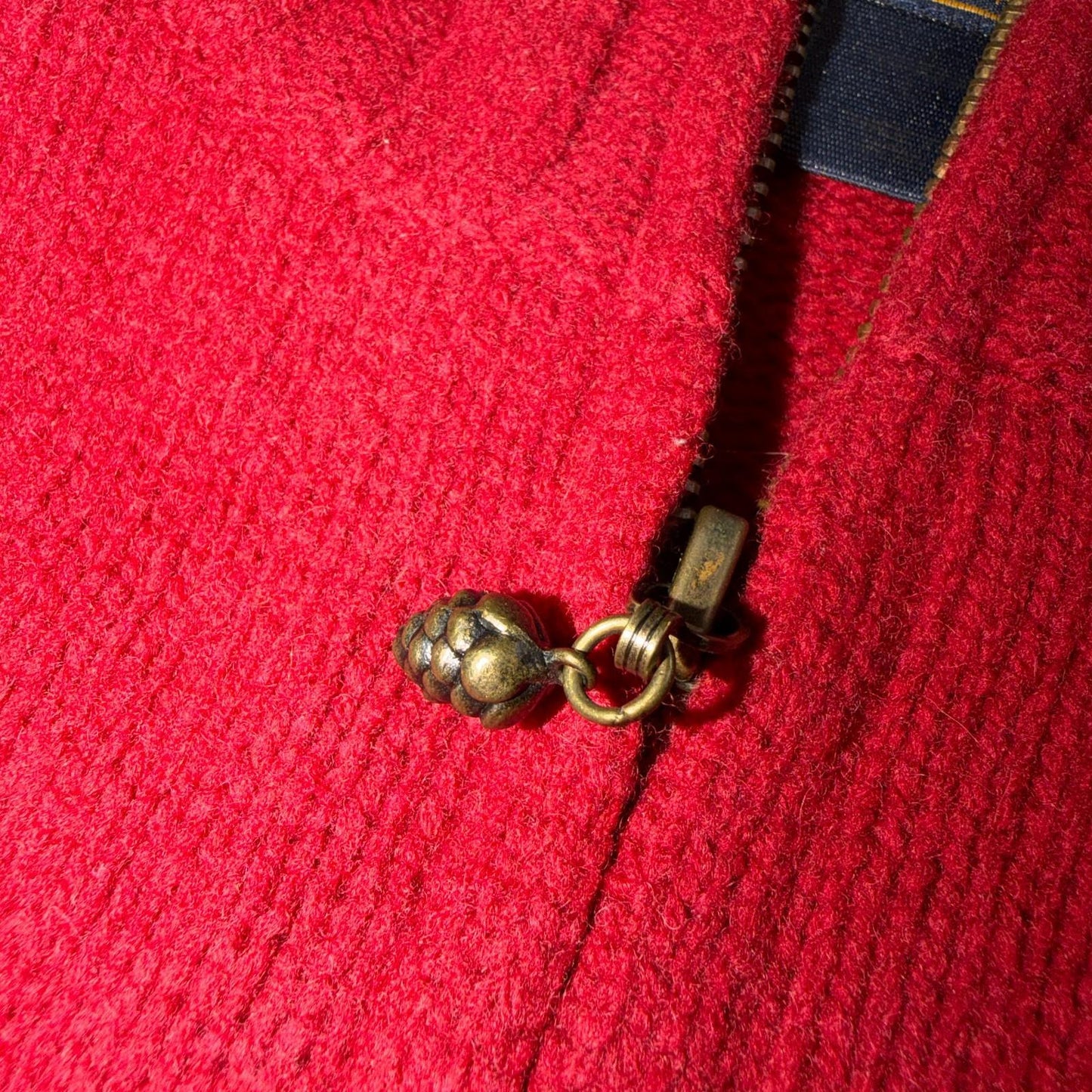 Woolrich 100% Lambswool Red Zip Up Embroidered Fall Autumn Holiday Cardigan Sz L