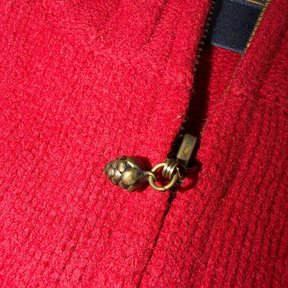 Woolrich 100% Lambswool Red Zip Up Embroidered Fall Autumn Holiday Cardigan Sz L