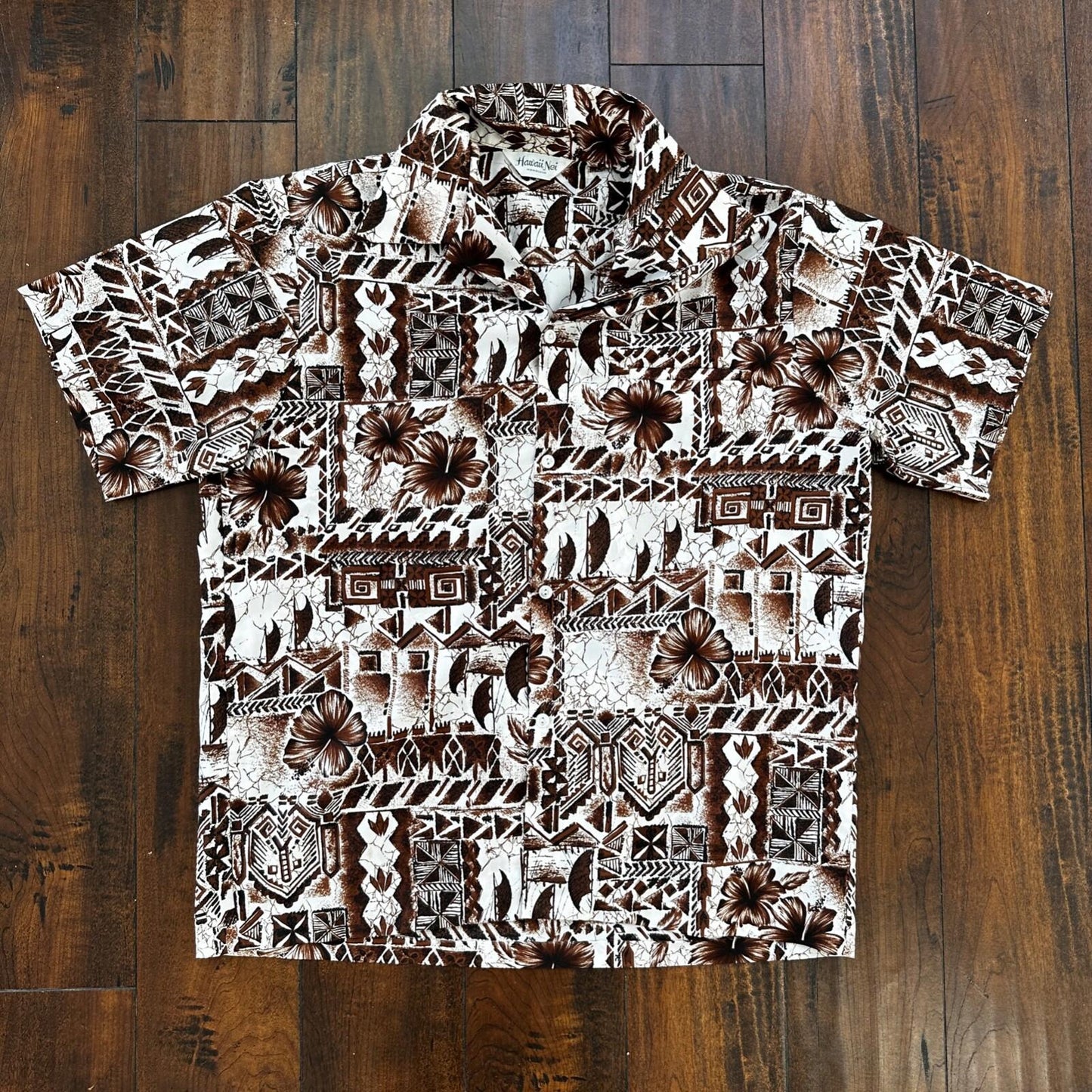 Hawaii Nei Honolulu Vintage 60s Mens L White Short Sleeve Button Down Shirt