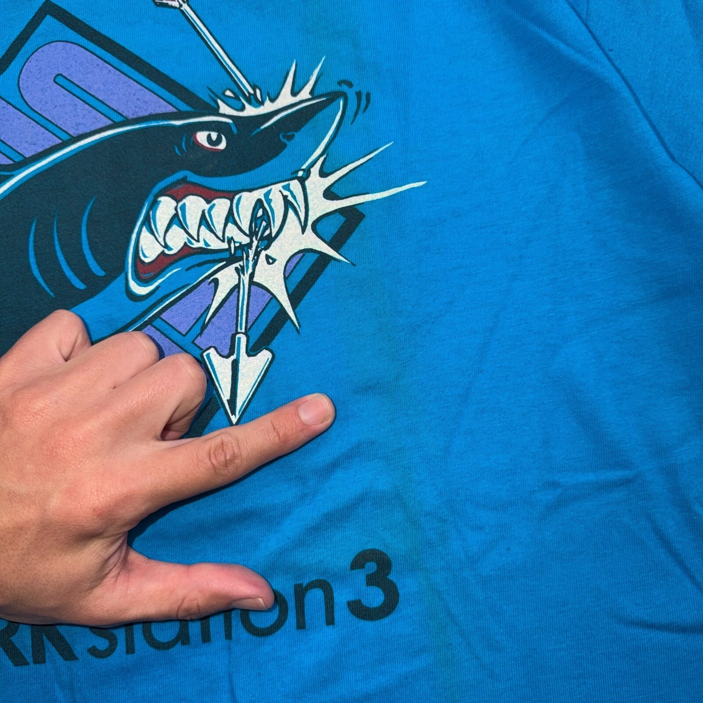 VTG 90s  Hanes Shark Station 3 T Shirt Graphic Gameshark Surf Skate USA Beefy