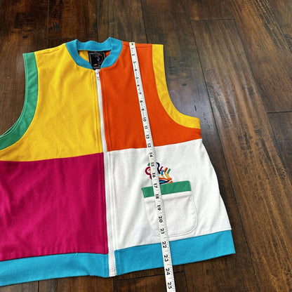Barbara Gerwit Sweater Vest Womens L Usa Made 80s 90s Golf Colorblock VTG