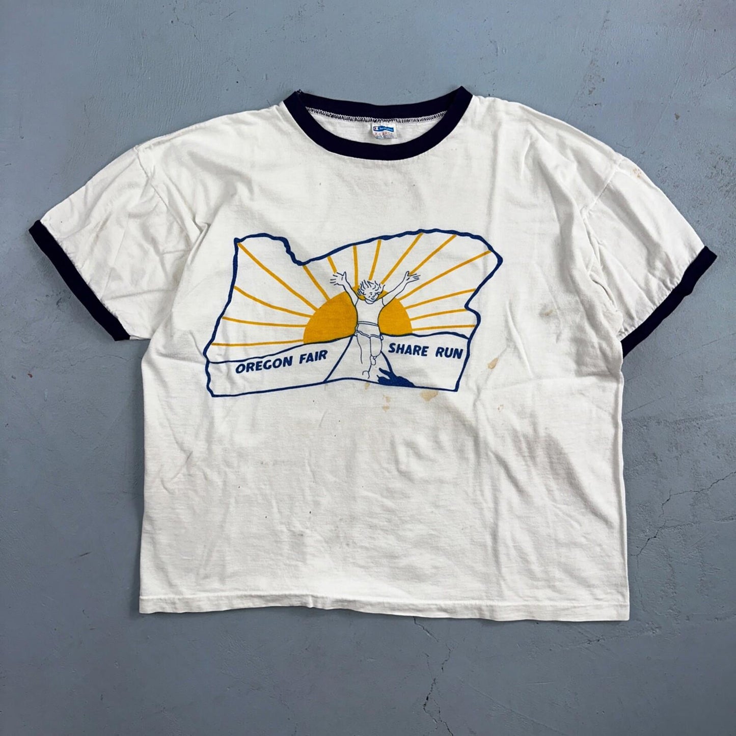 Oregon Champion 80s Ringer Fair Run VTG T Shirt 1980s Sun Fun Graphic XL Cool