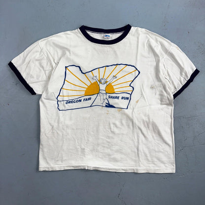 Oregon Champion 80s Ringer Fair Run VTG T Shirt 1980s Sun Fun Graphic XL Cool
