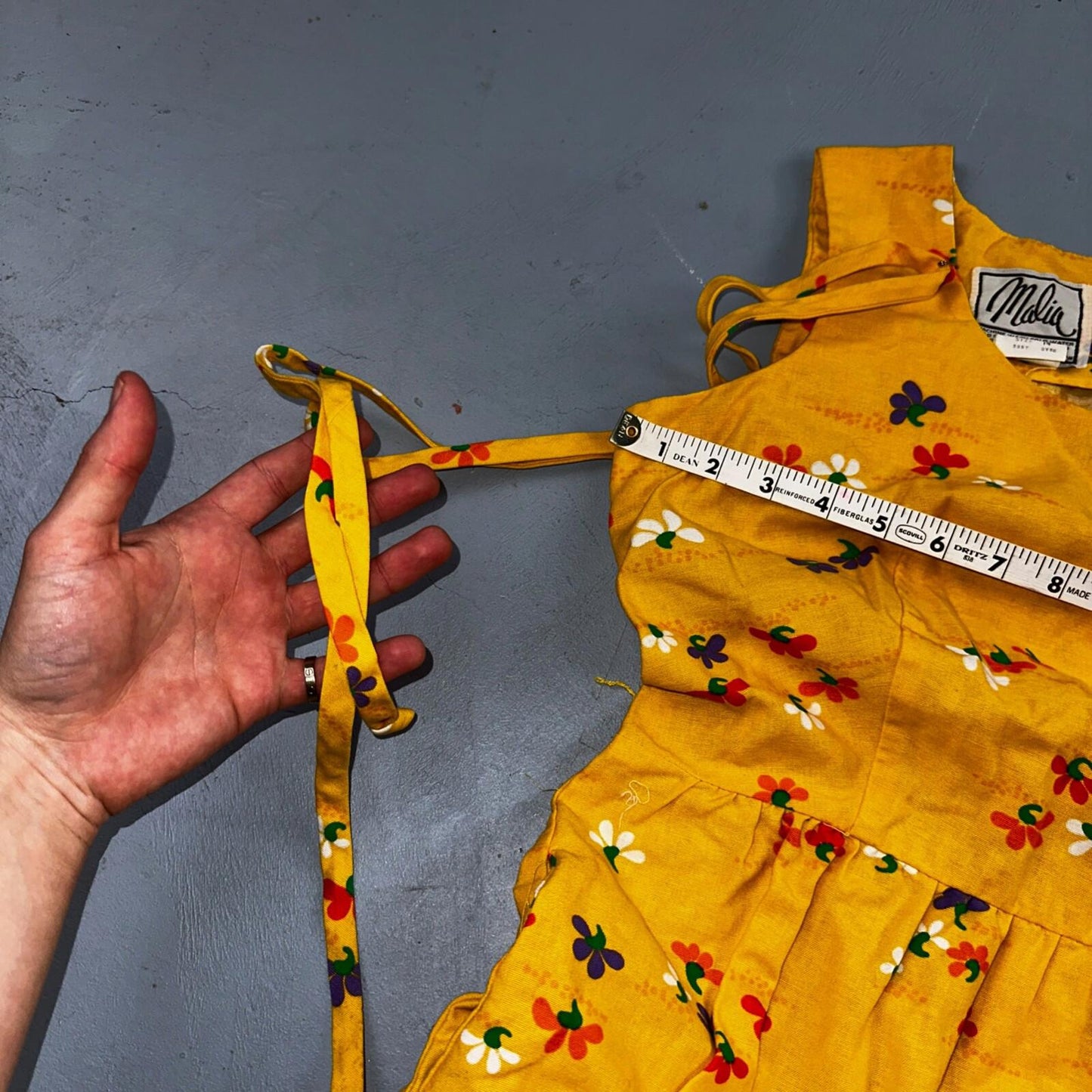 Vtg 70s Malia Honolulu Hawaiian Bright Flower Power Belted Maxi Dress Sz 14