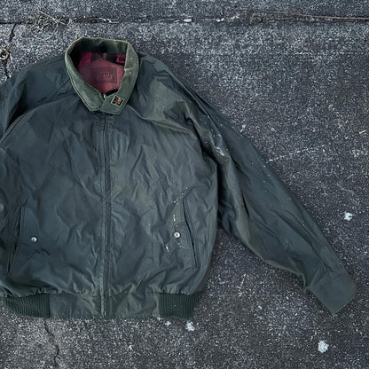 Vintage Woolrich Bomber Jacket Green USA Stained 90s Red Lining USED HEAVY