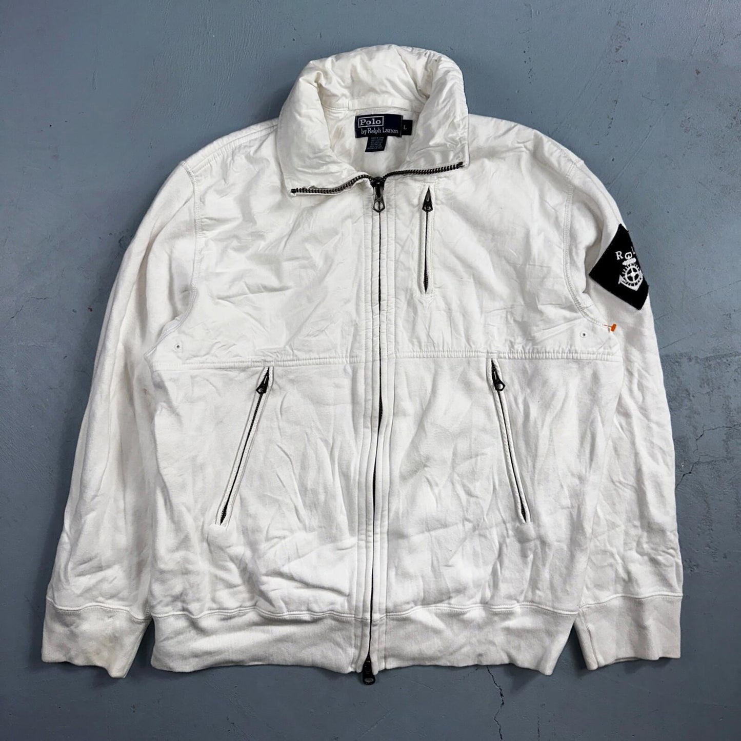 Polo Ralph Lauren VTG 90s Men's L White Blue RL Logo Jacket Coat Yacht Hooded