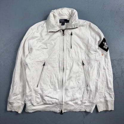 Polo Ralph Lauren VTG 90s Men's L White Blue RL Logo Jacket Coat Yacht Hooded