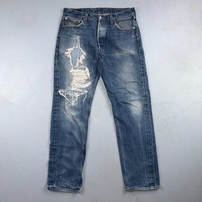 Levis 501 Vintage 90s USA XX Straight Leg Jeans Blue Thrashed 35x36 Act 33x32