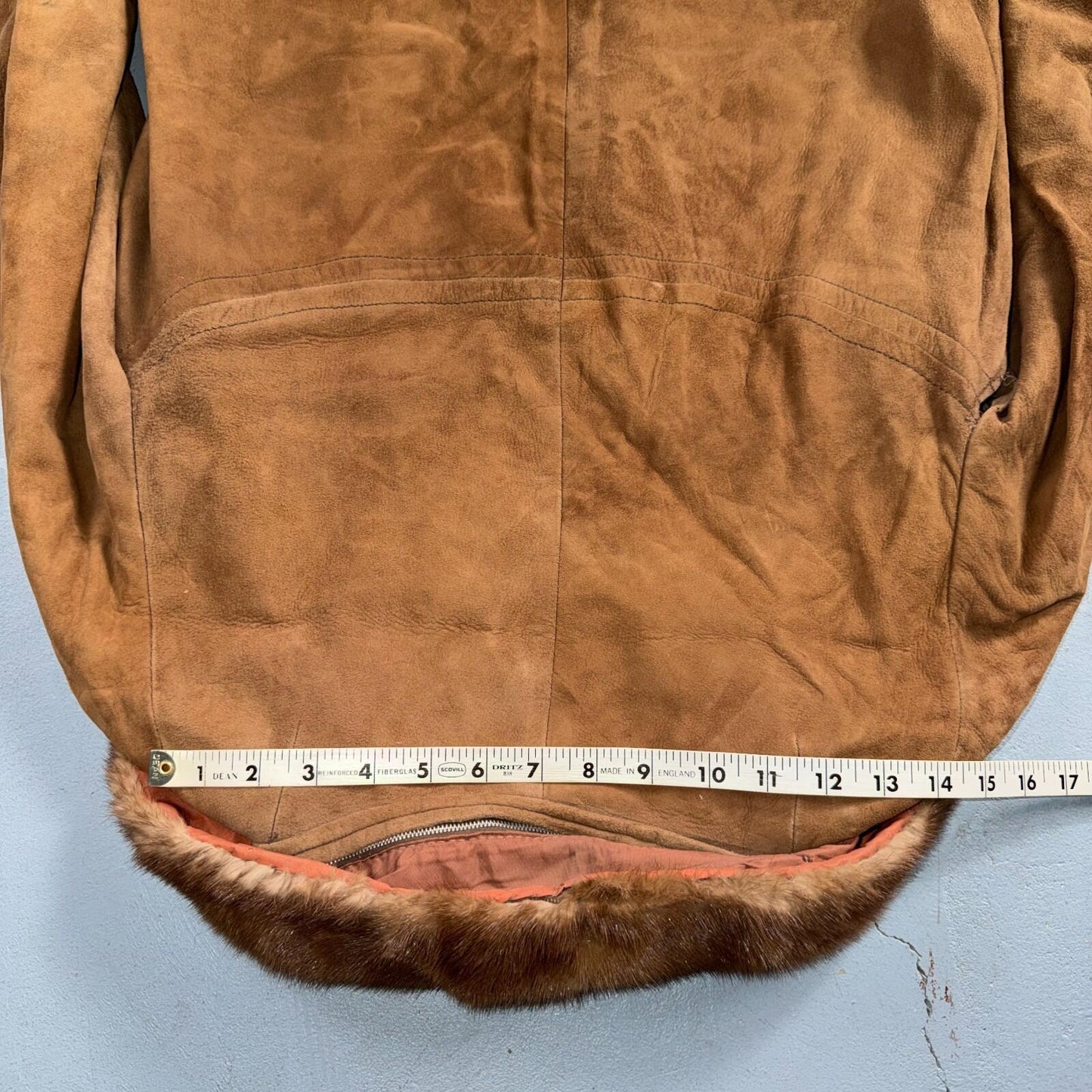 VTG 50s 60s Genuine Suede Leather Fur Collar Womens Penny Lane Coat Rockabilly