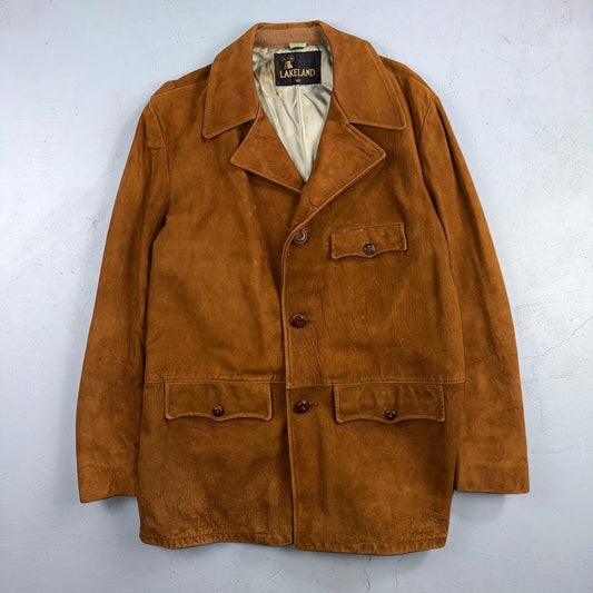 Vintage Lakeland Leather Western Suede Brown Jacket Size 42 Chore Car Coat