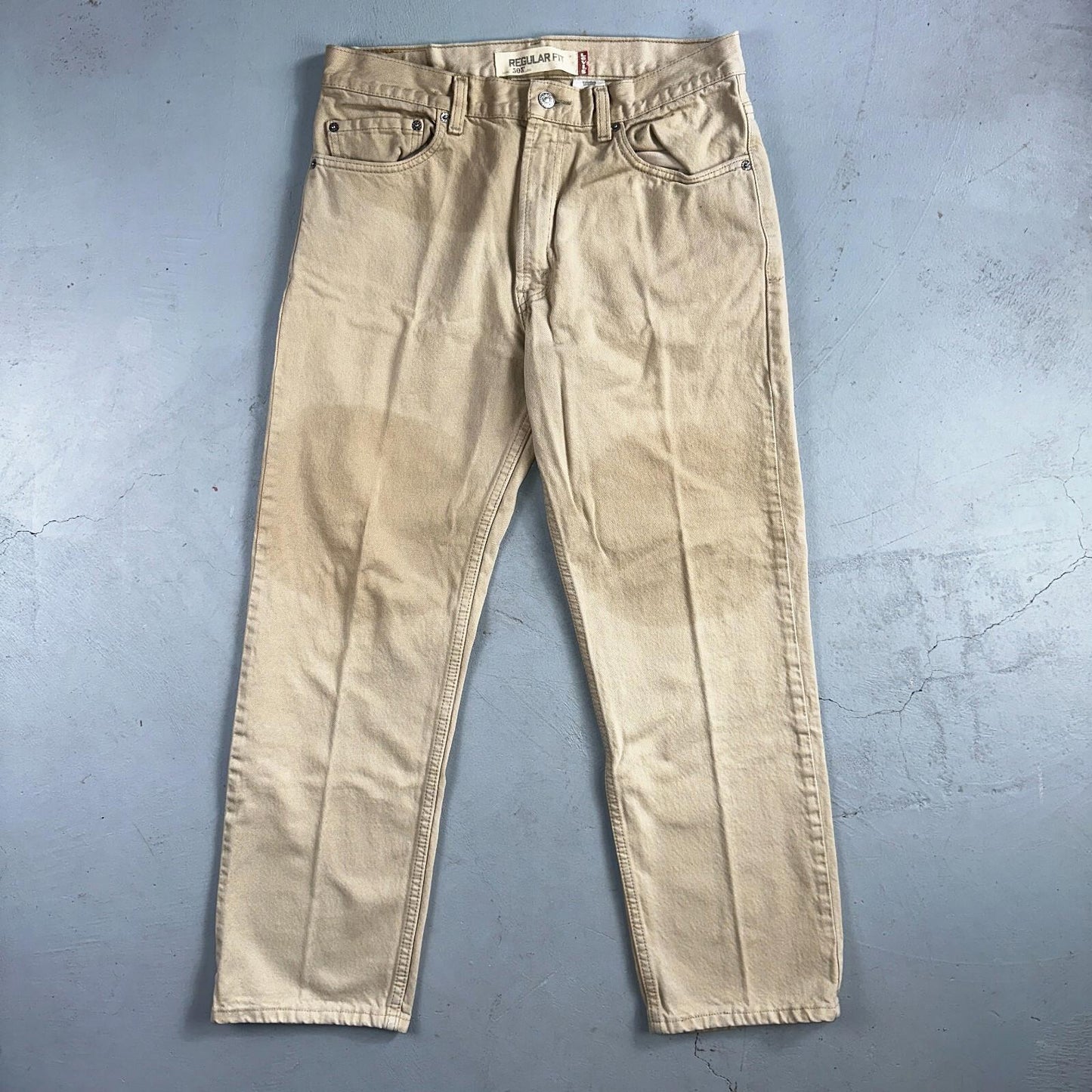 Levis 505 Vintage Y2K Jeans Beige Stained Zipper Fly Straight 34x29 Act 32x28