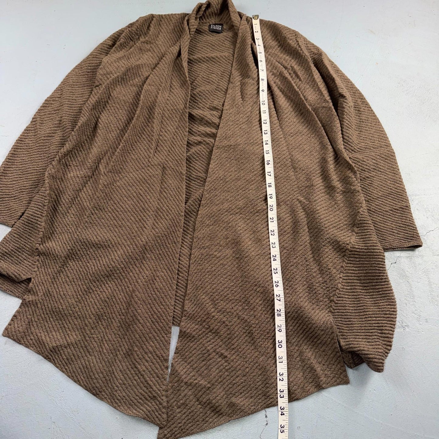 Eileen Fisher Women’s Open Front  Medium Cardigan Tan Boxy Wool