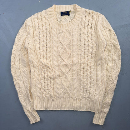 Polo Ralph Lauren Cable Knit Crew Neck Cotton Sweater Women’s XS Cream