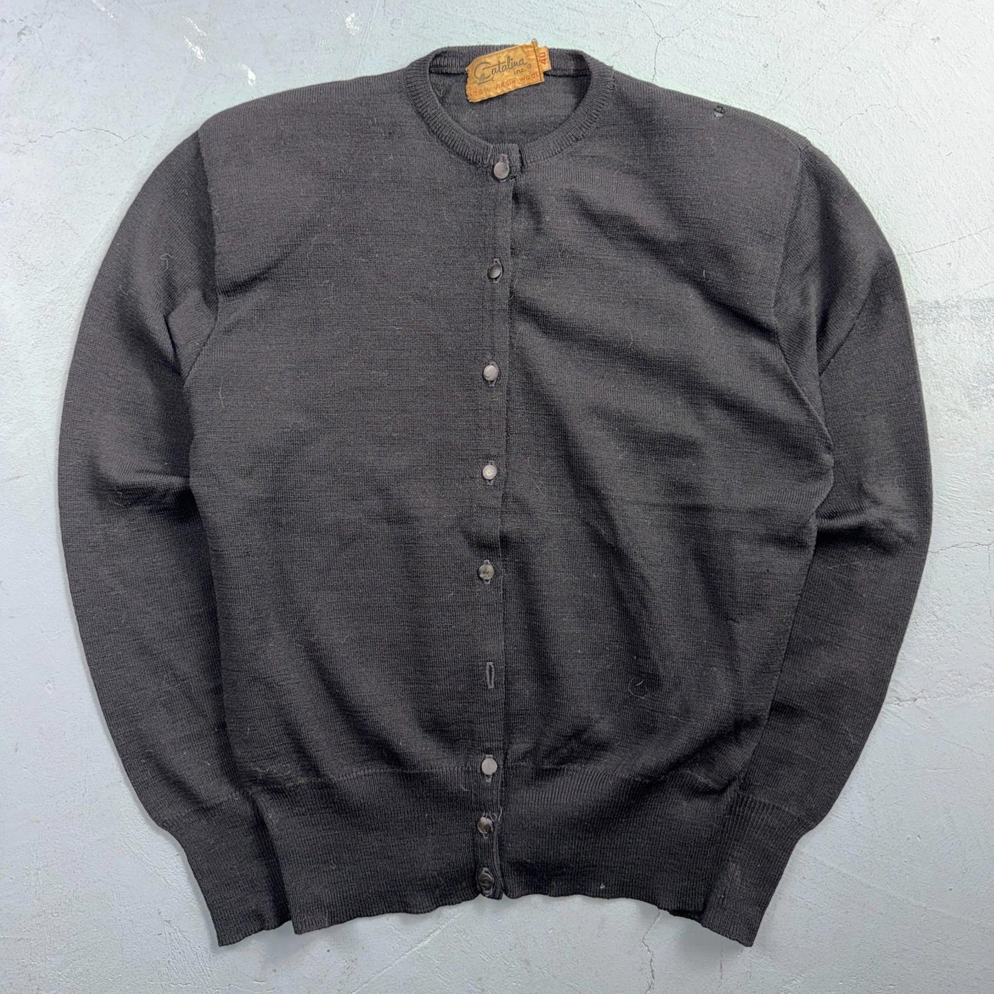 VTG 1940s 1950s Wool Cardigan Sweater Rockabilly Womens Mod Knit Black Catalina