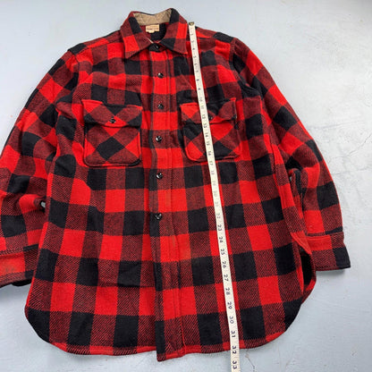 VTG 1940s Penneys Jacket Red Black Wool Buffalo Plaid 40s 50s Flannel Shirt Wool