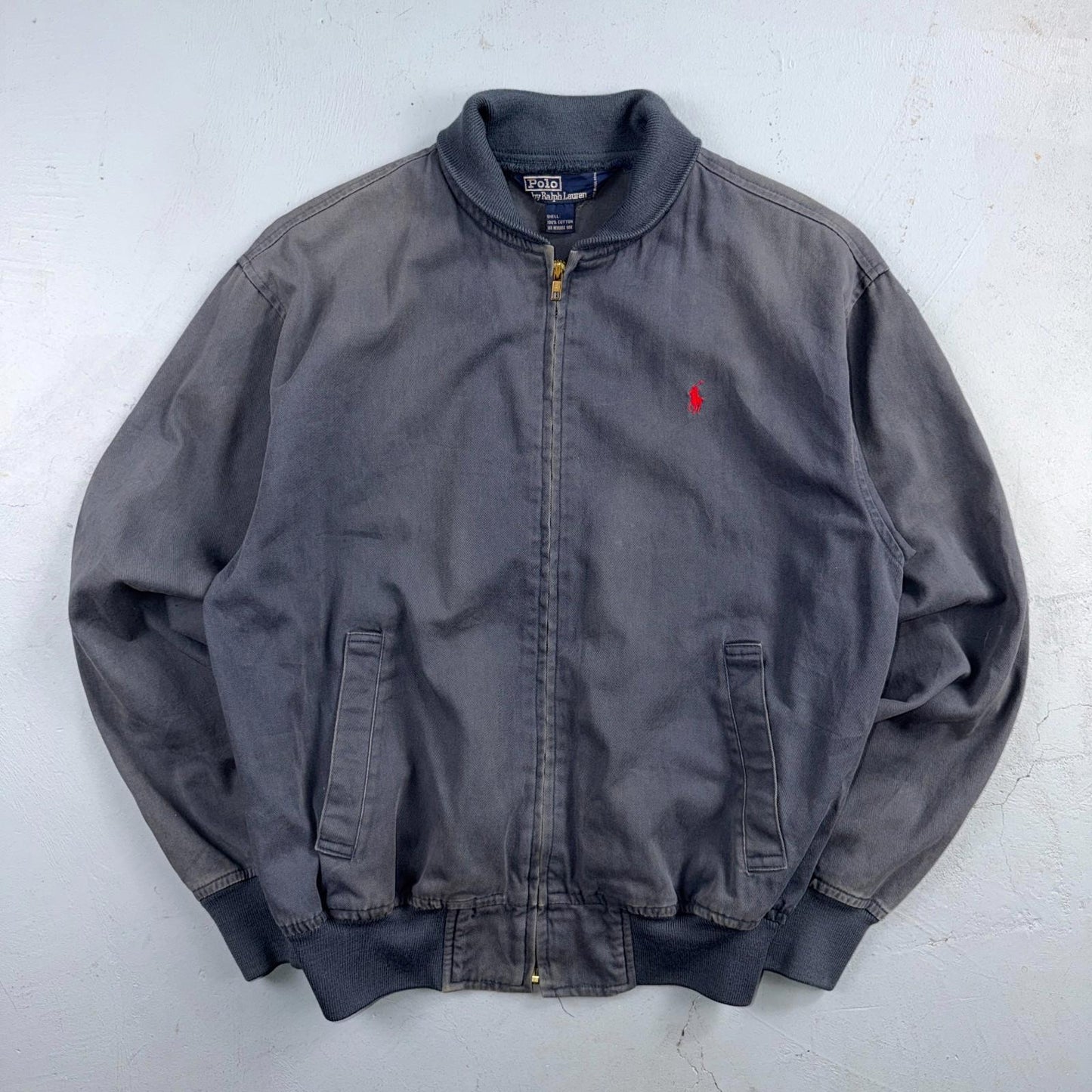 Vintage Polo Ralph Lauren Harrington Jacket Size S Navy Blue Bomber 90s Faded