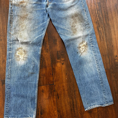 VTG 80s Levis 501 Button Fly 38x36 USA Tag Jeans Straight Wash Blue XX Act 34x32