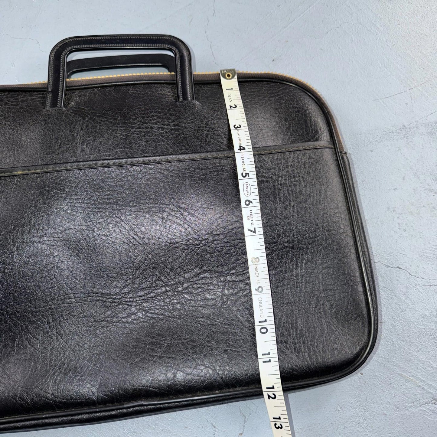 VTG Soft Faux Leather Briefcase Black Zipper Handle Scovill 80s 90s Rare Case