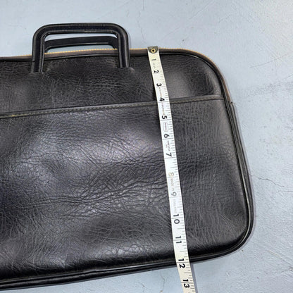 VTG Soft Faux Leather Briefcase Black Zipper Handle Scovill 80s 90s Rare Case