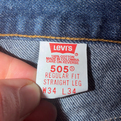 Levis 505 Vintage 90s Red Tab Straight Blue Jeans Med Was 34x34 Act 32x33