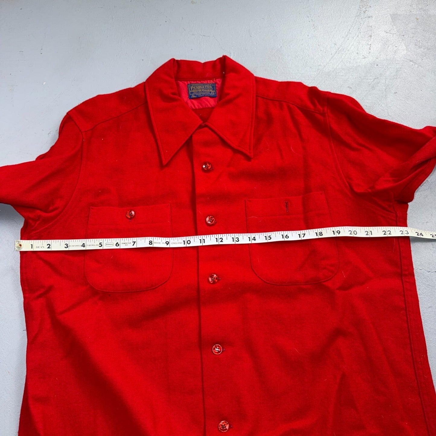 VTG 70s Pendleton Red Virgin Wool Board Shirt Loop Collar USA Men's L
