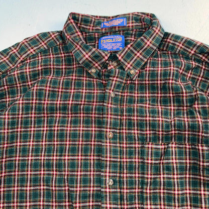 Pendleton Shirt Mens XL VTG Green Red Plaid Sir 100% Wool USA Fabrics VTG
