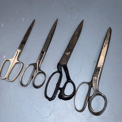 4 Pairs of Used Vintage Scissors Silver Handle Henkel Italy Steel Rare 60s