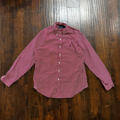 Polo Ralph Lauren Red Stripe Button Down Work Shirt Dress Vtg Up Y2K 90s Western