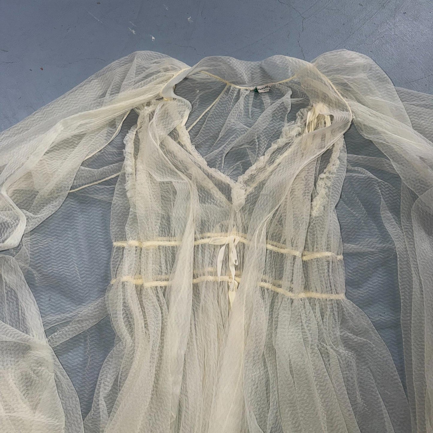 VTG 1950s 3PC Amourelle White Chiffon Slip Dress Robe Bottoms Set Sheer 50s Rare