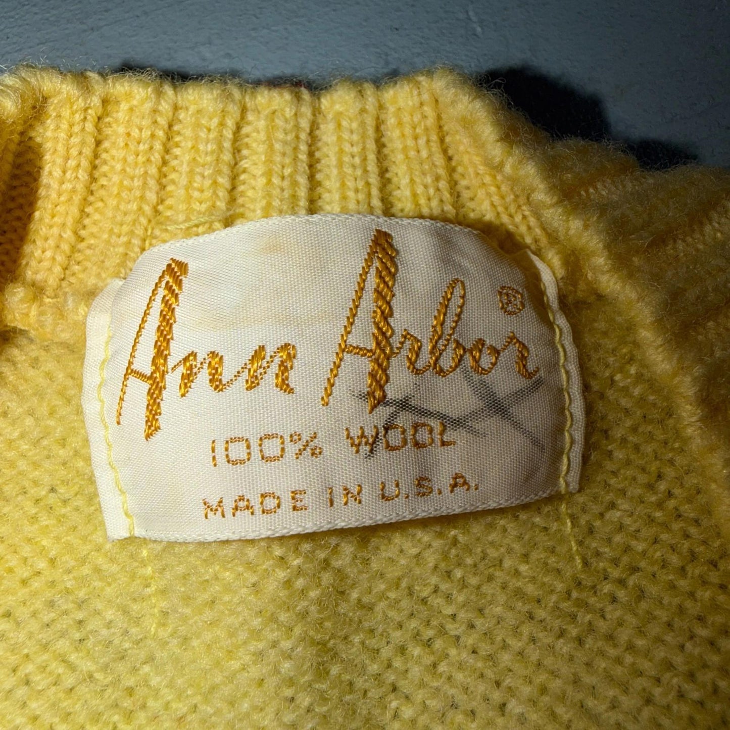 VTG 1960s 1970s Wool Caridgan Sweater Rockabilly Womens Mod Knit Yellow Vest