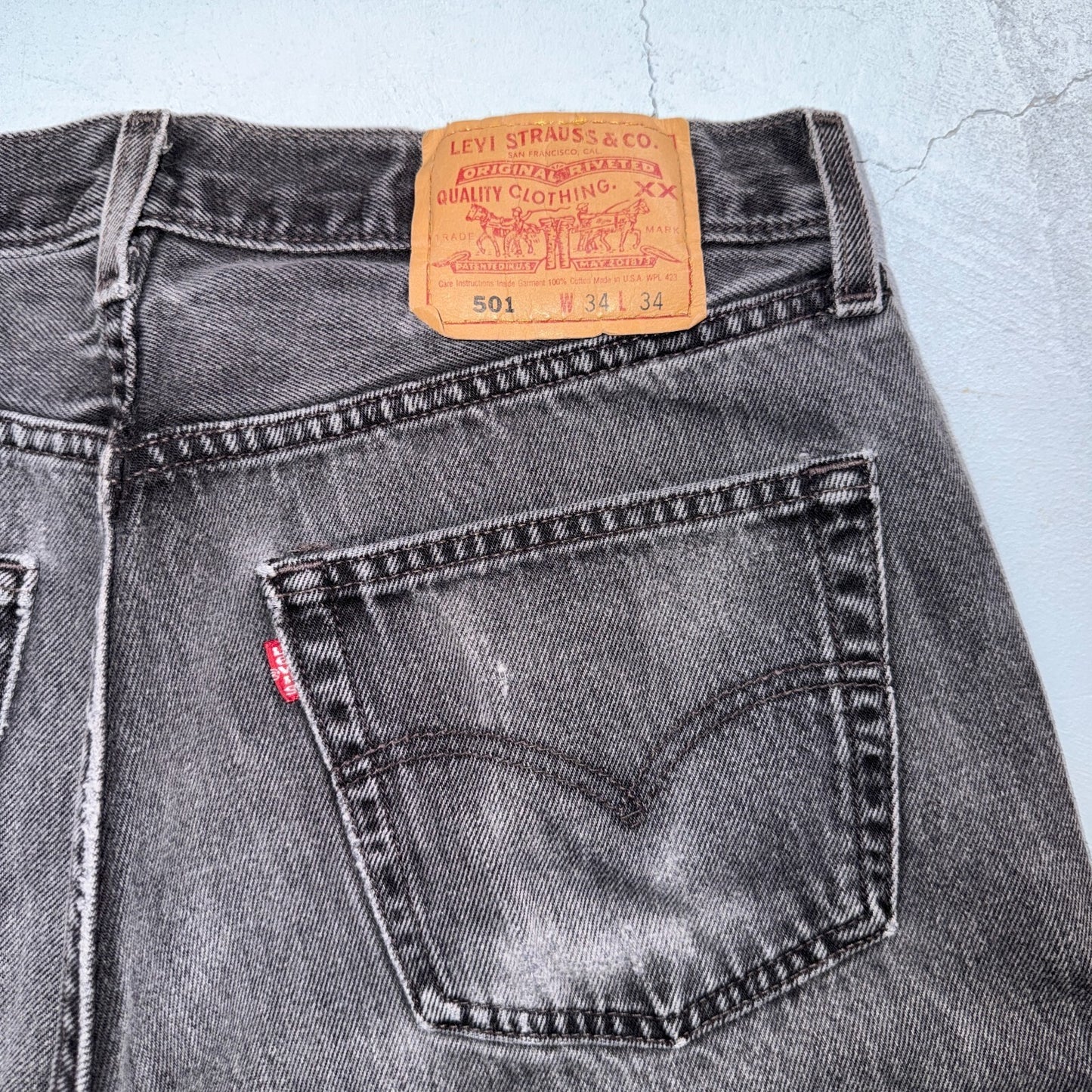 Levis 501 Vintage 90s USA XX Straight Leg Jeans Black Light Wash 34x34 Act 31x27
