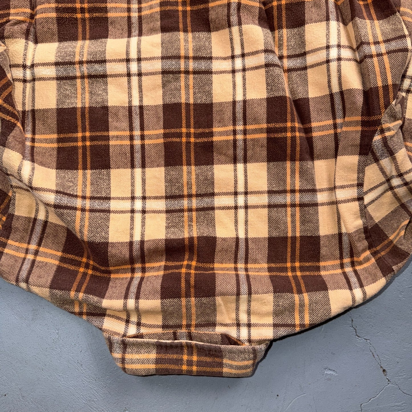 VTG 70s Big Mac Penneys Plaid Flannel Shirt Brown Tan Cotton Tall M USA Made