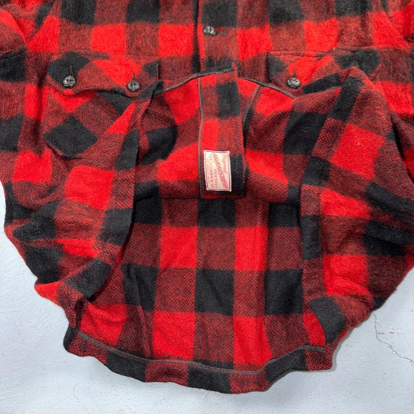 VTG 1950s Wool Buffalo Plaid Mackinaw Heavy Jacket Button Up Mohair Rockabilly